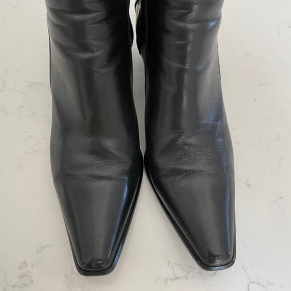 Browns Couture Made in Italy Block Heeled Side Zip Leather Booties Blk Sz 39 12 - Picture 4 of 12